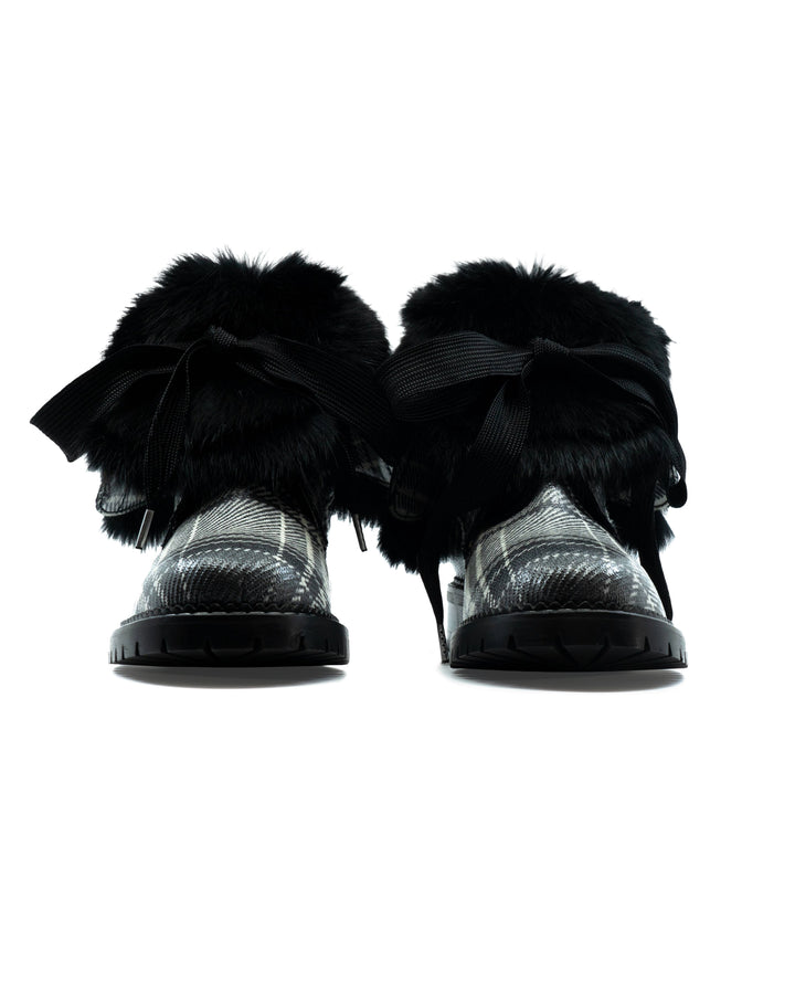 Trapper Boot Black White Plaid