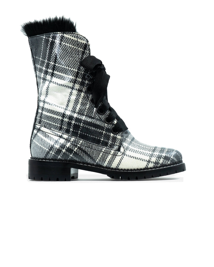 Trapper Boot Black White Plaid