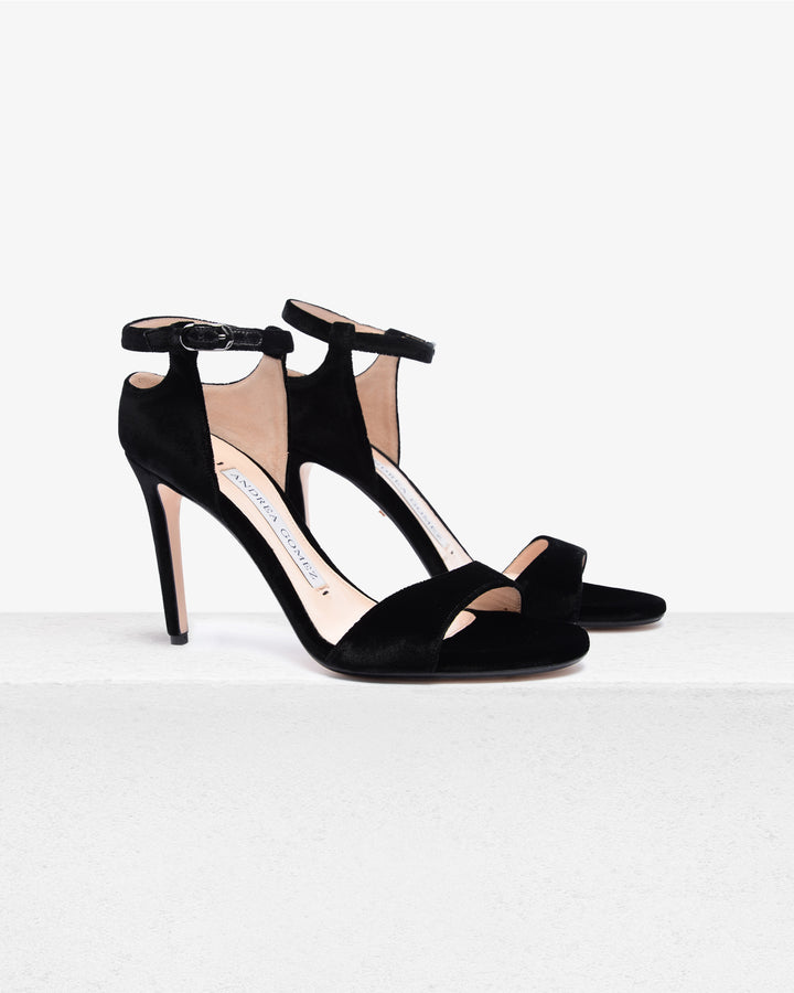 Farrah Black Velvet Sandal