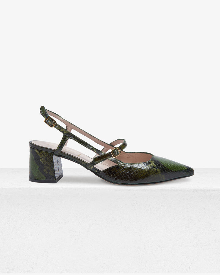 Iman Green Faux Python Slingback