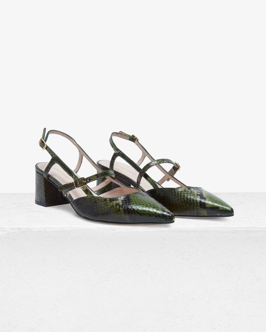 Iman Green Faux Python Slingback