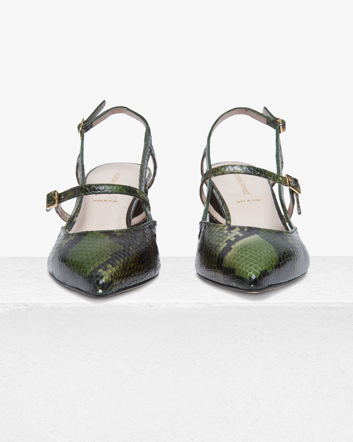 Iman Green Faux Python Slingback