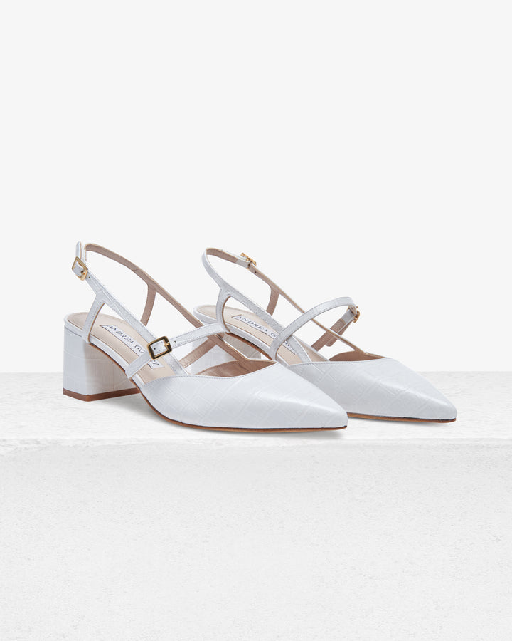 Iman White Faux Croc Slingback